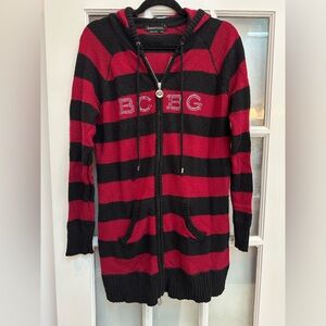 Vintage Y2K BCBGMAXAZRIA Rabbit Hair Knit Bedazzled Long Hooded Sweater Size XL